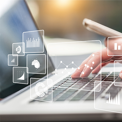 computer with analytics symbols