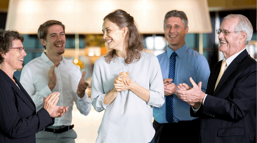 Corporate team showing an employee appreciation