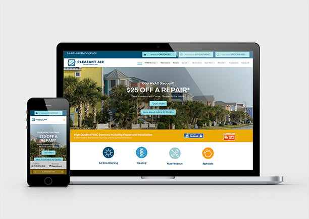 Preview of Pleasant Air's website on laptop and phone
