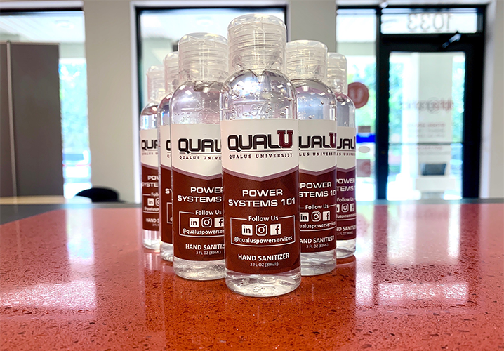 QualU branded hand sanitizer bottles